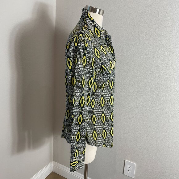 Tory Burch Womens 12 Geometric Print Button Up Shirt Long Sleeve Blouse Top - Picture 3 of 12